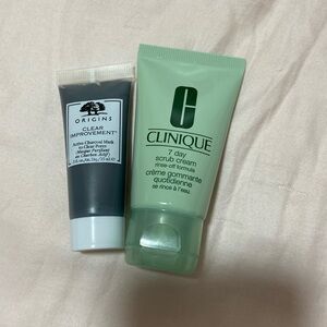 Origins Charcoal mask 15ml  and Clinique 7 day scrub cream 30ml